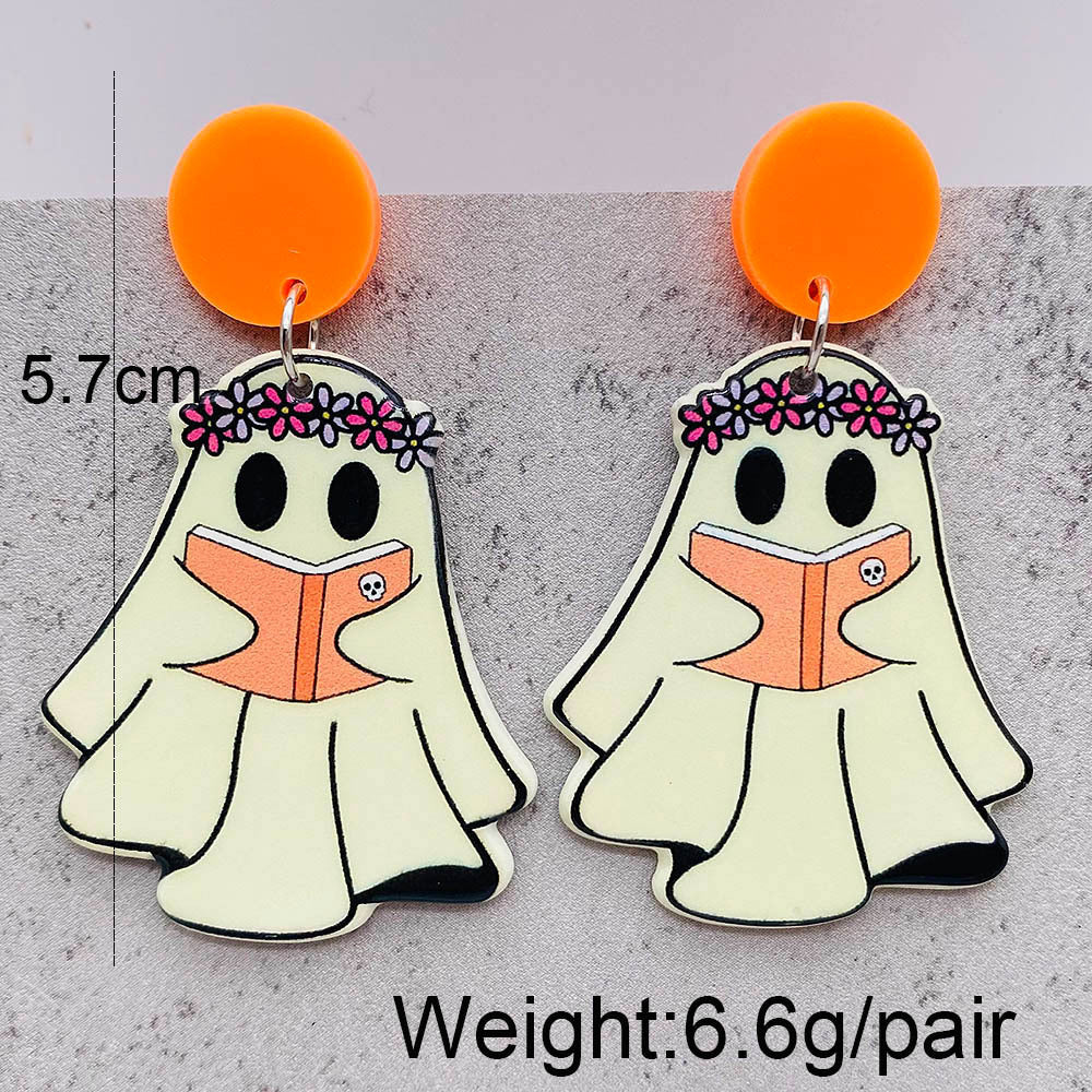 Acrylic Halloween Ghost Pumpkin Earrings (Minimo de Compra 2) MIC-ChenY023