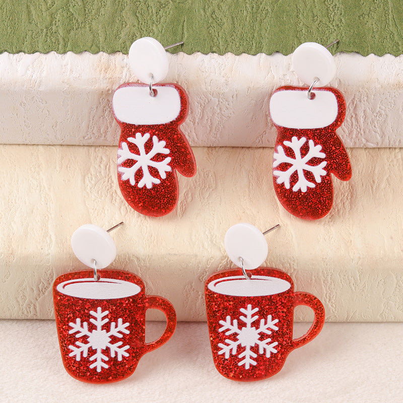 Acrylic Christmas Snow Gloves Earrings MIC-DuA097