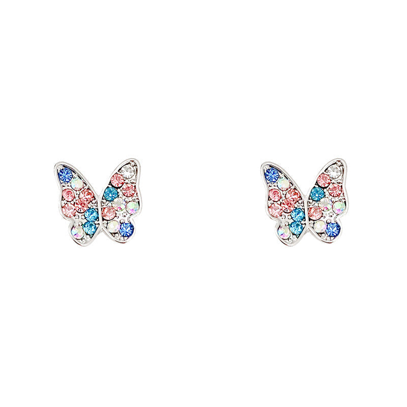 Alloy colorful diamond butterfly earrings MIC-LvS021