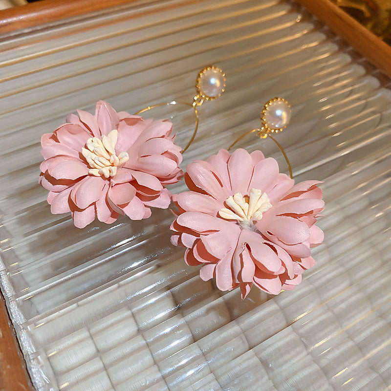 Alloy Pink Flower Pearl Earrings (Minimo de compra 2) MIC-FengM002