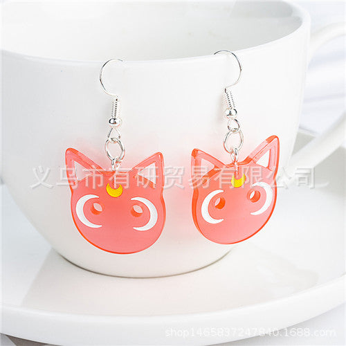 Resin cartoon transparent moon cat earrings (Minimo de Compra 2) MIC-YouY002