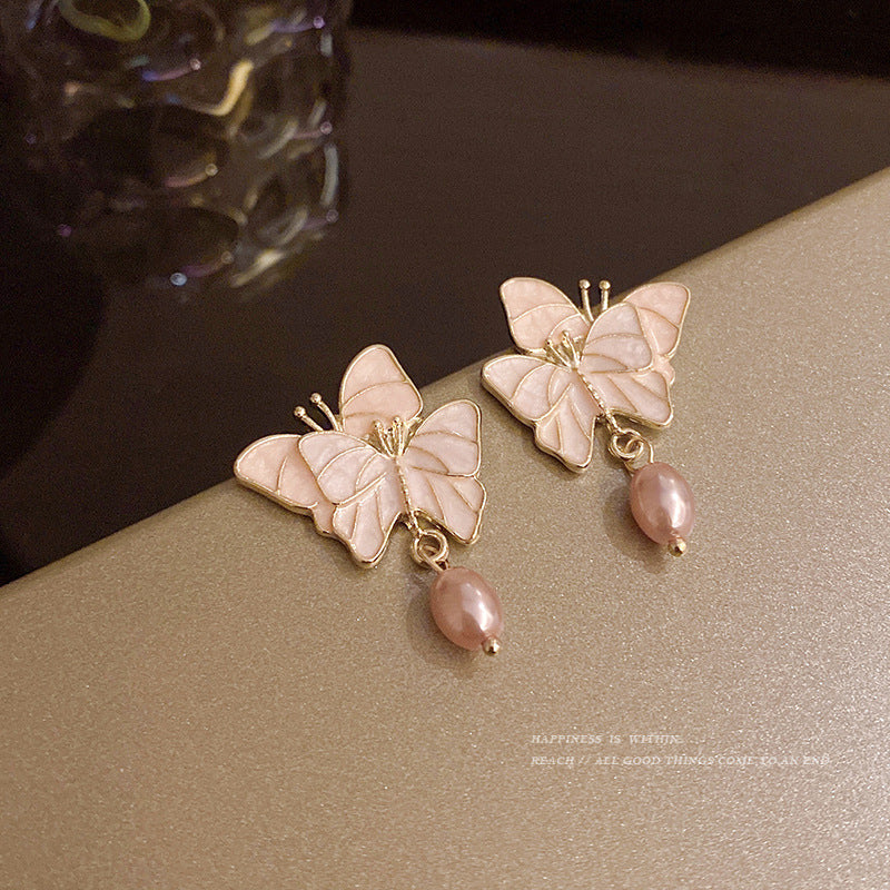 Alloy Butterfly Pearl Earrings MYA-HanK003