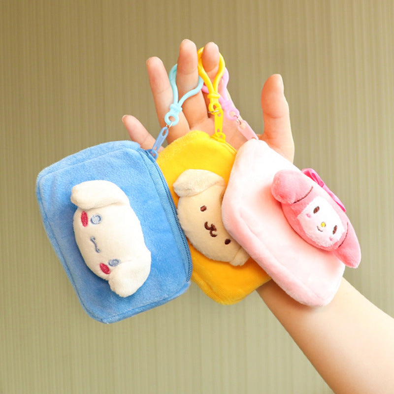 keychain wallets Cute Solid Color Square Card Holder Kids Plush Coin Purse Key Pendant Huofan009