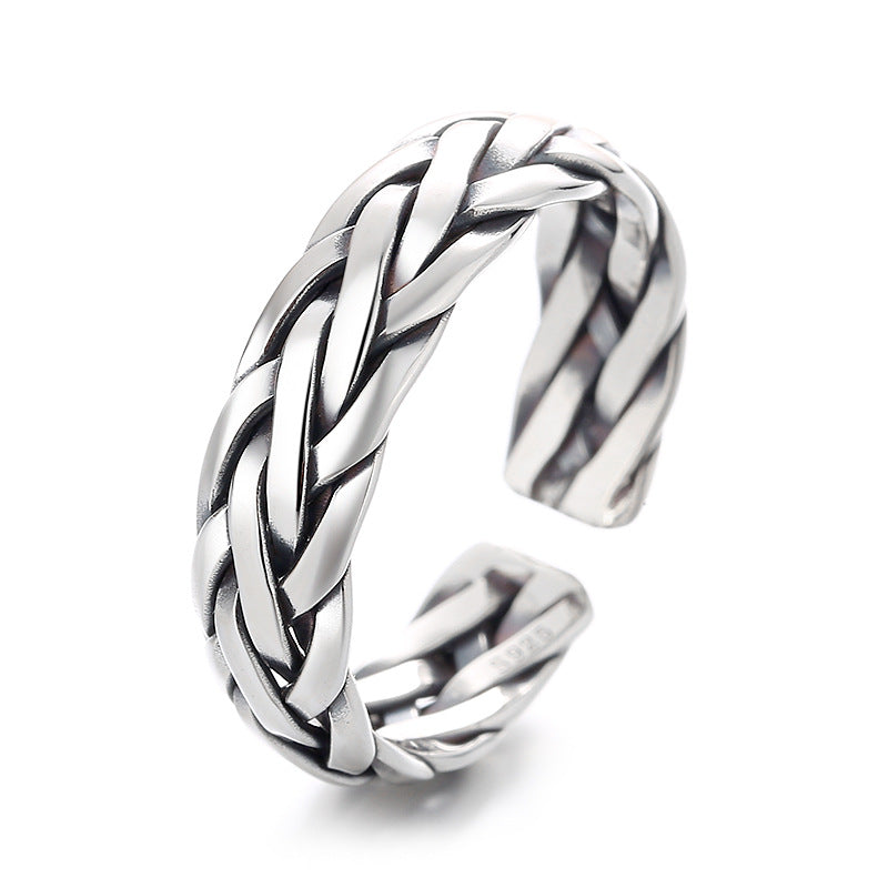 S925 sterling silver geometric braided twist ring US-YTH005