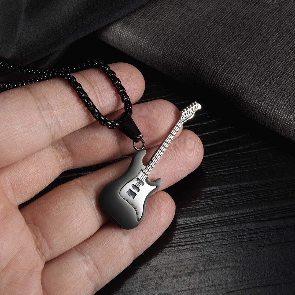 Necklace Stainless Hip Hop Guitar Pendant GeJ011