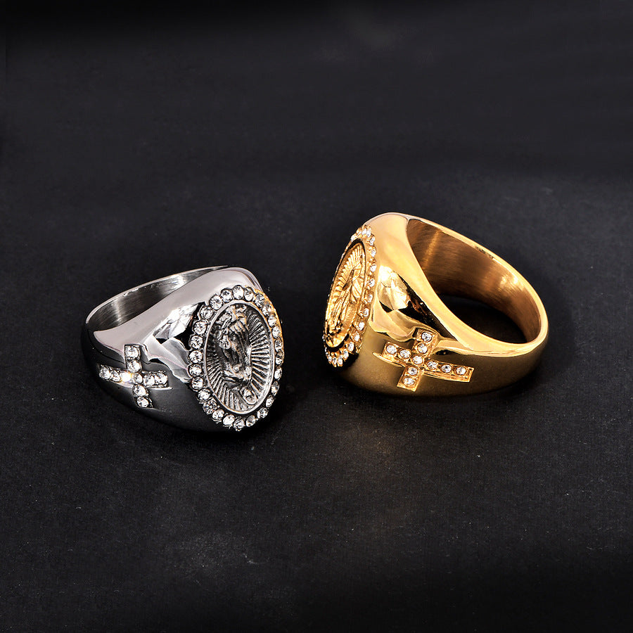 Stainless steel gold-plated HIPHOP ring MYA-YHZX013