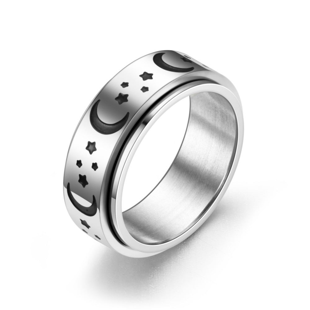 Sun Star Moon Trick Cat rotatable stainless steel ring ts095