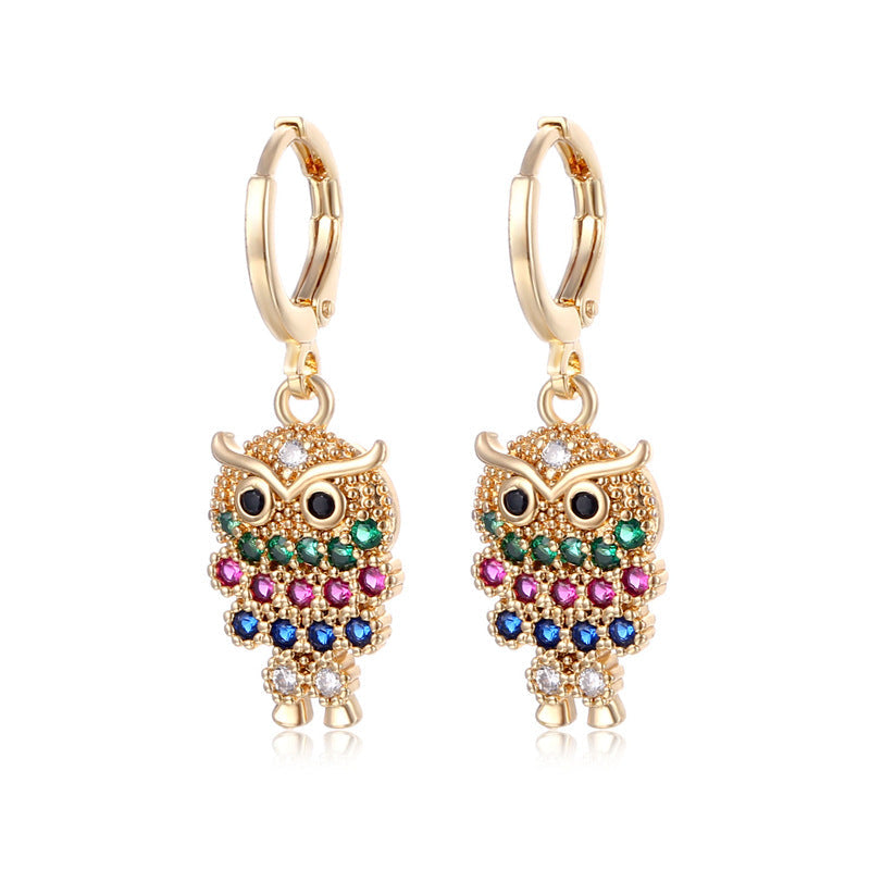 Alloy colored zircon owl earrings MIC-QingR003