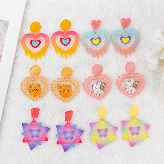 Acrylic embossed printed love earrings (Minimo de Compra 2) MIC-YouY013