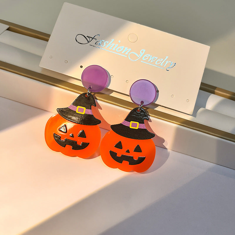 Acrylic Halloween Fun Pumpkin Head Earrings MIC-MDD048