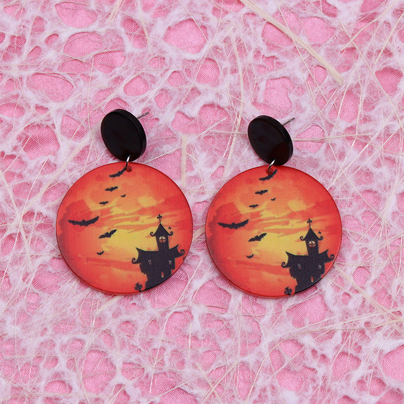 Acrylic Halloween Moon Bat Earrings (Minimo de Compra 2) MYA-DuA021