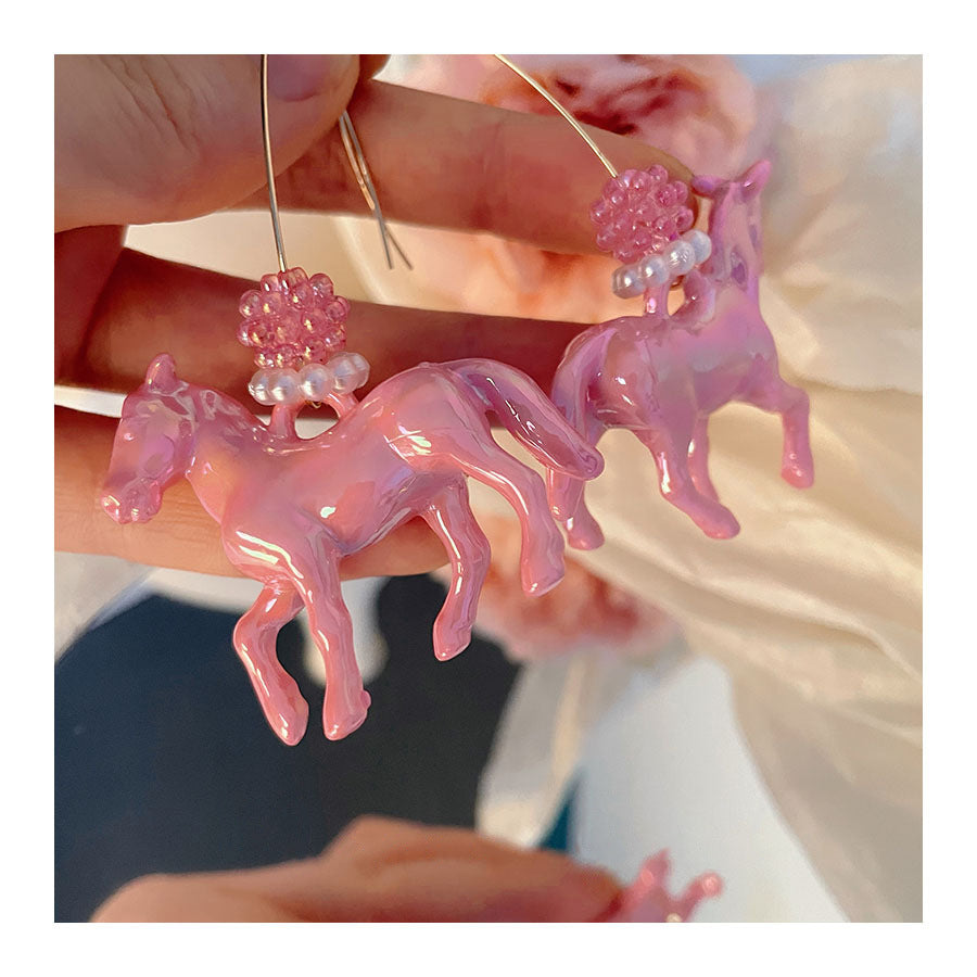 Resin Unicorn Pink Pearl Earrings (Minimo de compra 2) MIC-LinC003