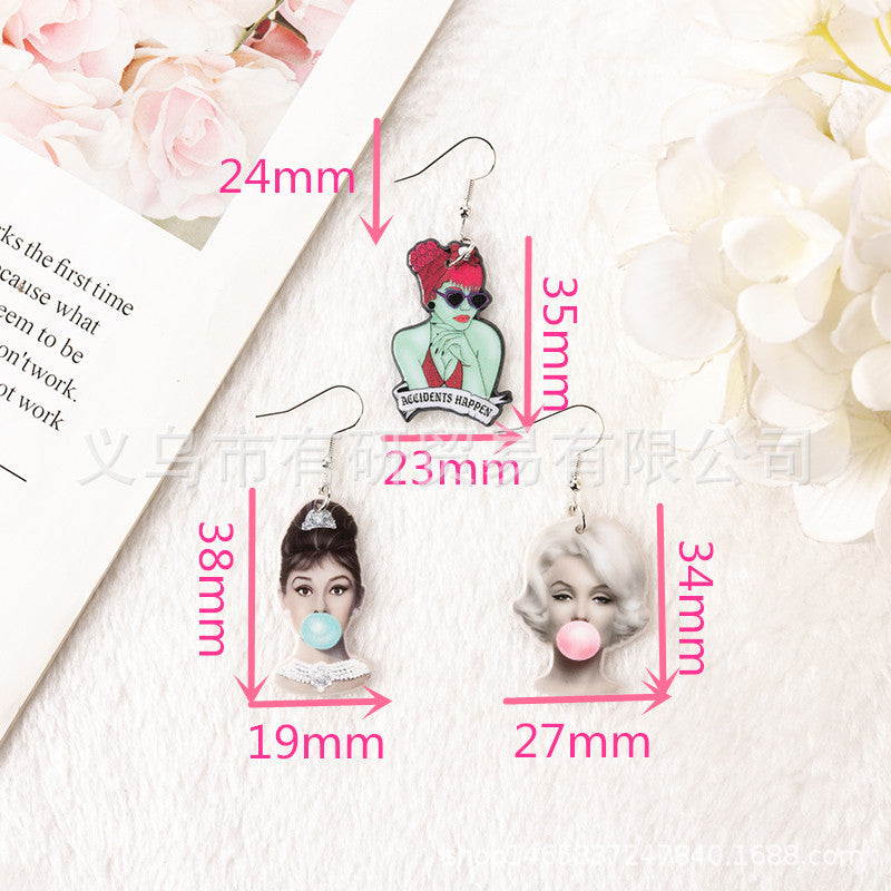 Resin printed bubble blown girl earrings (Minimo de Compra 2) MIC-YouY022