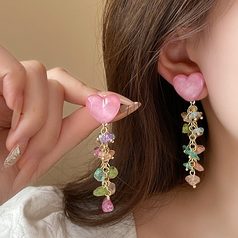 Alloy Love Crystal Tassel Earrings (Minimo de compra 2) MYA-FengM006