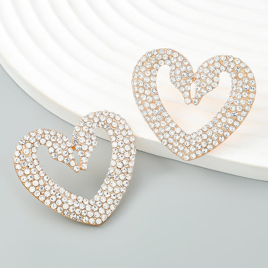 Alloy diamond studded heart-shaped earrings MIC-JiuL014