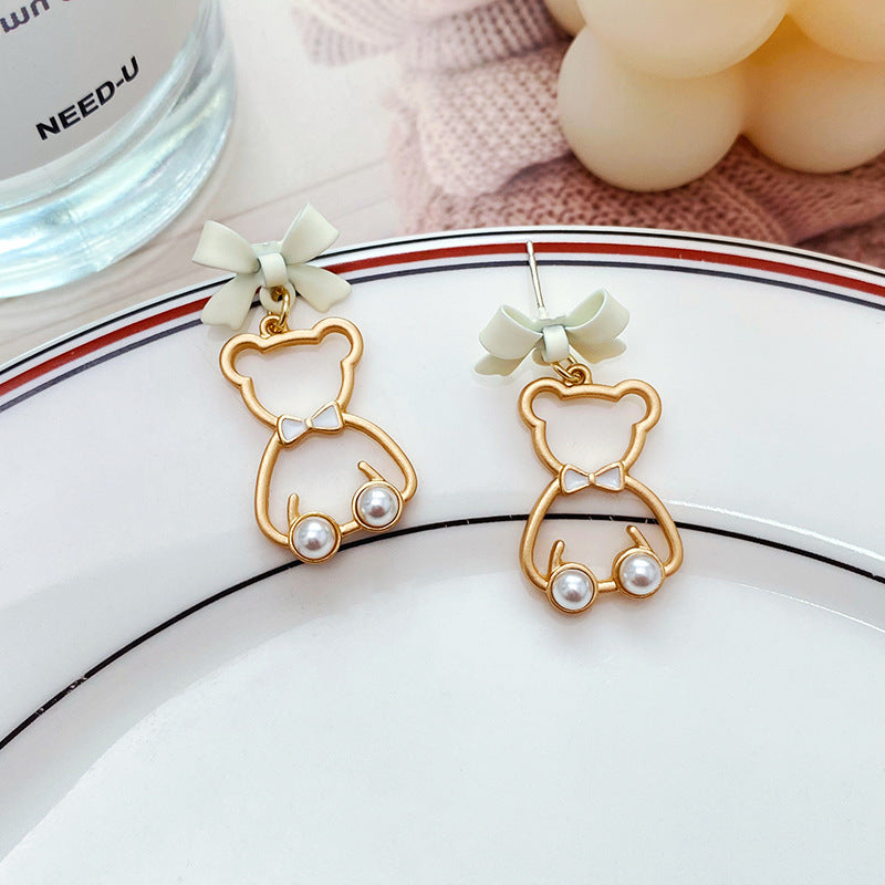 Cartoon cutout bear bow earrings MIC-ABL009