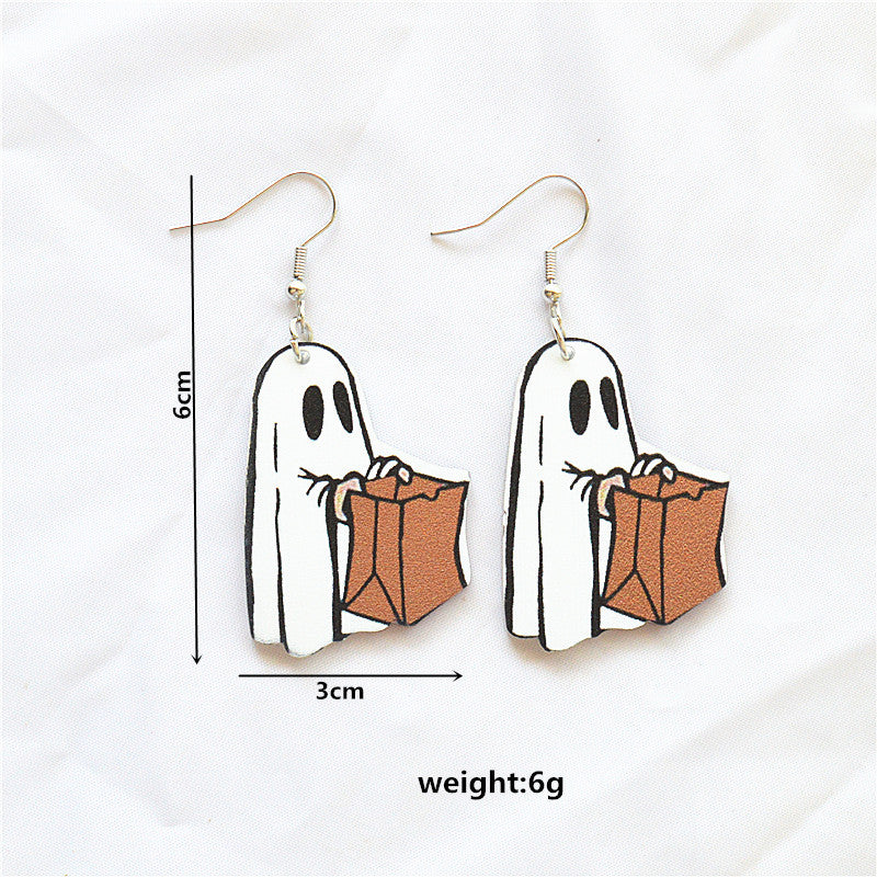 Acrylic Ghost Ring Skull Earrings MIC-XieN067