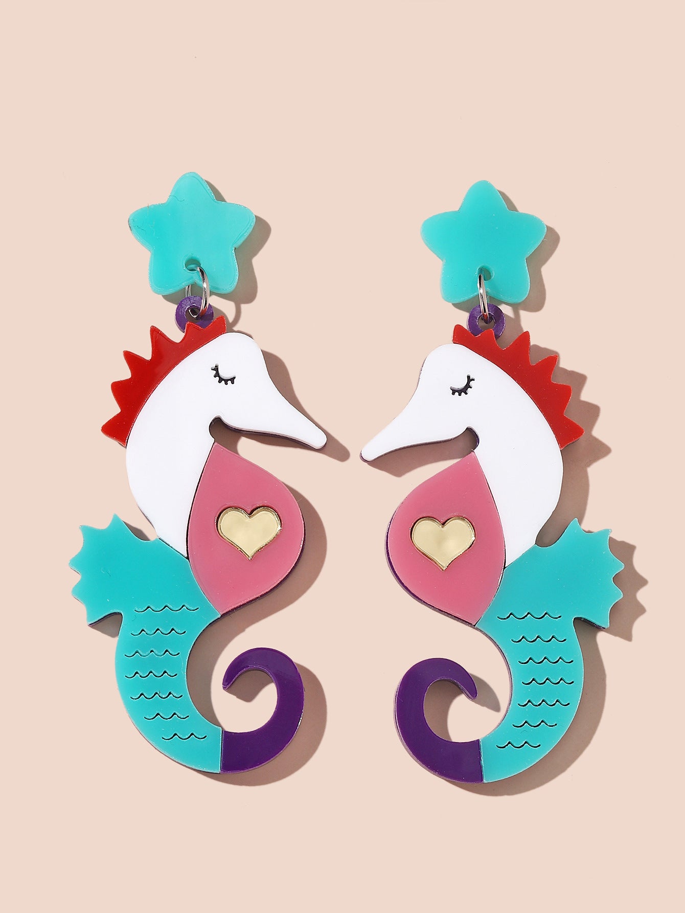 Acrylic seahorse patchwork color earrings (Minimo de compra 2) MIC-GanL028