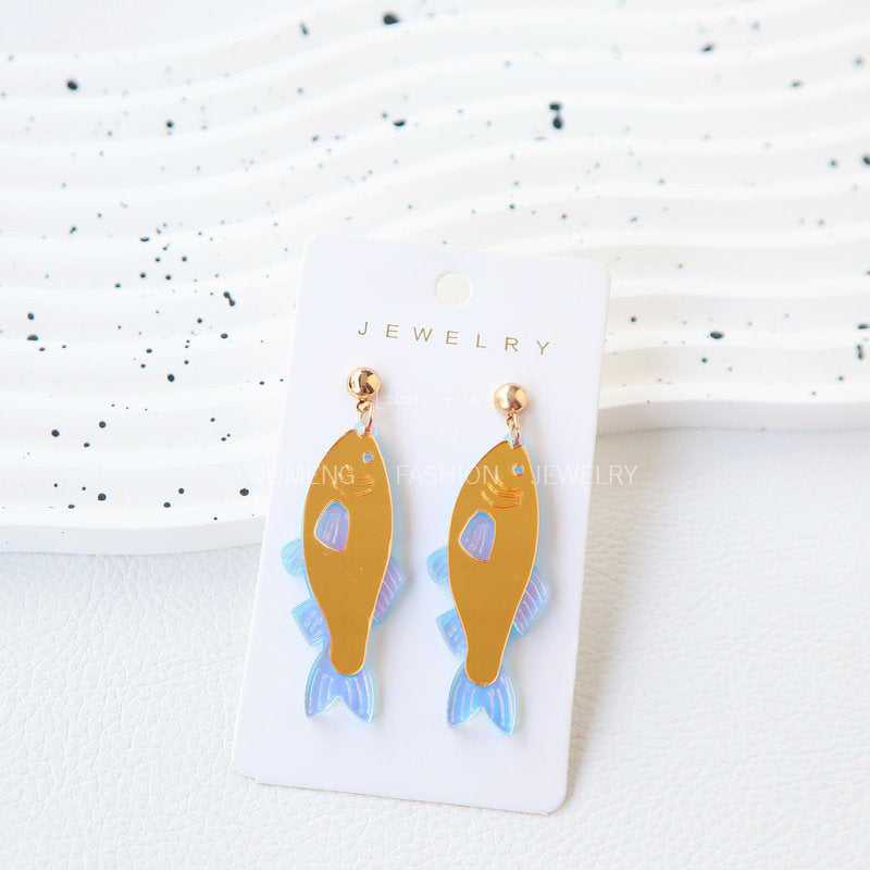 Alloy acrylic gold mirror fish earrings MIC-OuG125