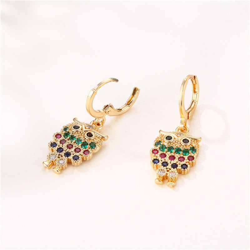 Alloy colored zircon owl earrings MIC-QingR003