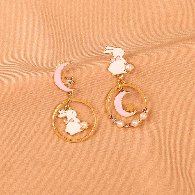 S925 silver needle cute rabbit asymmetric earrings Minimo de compra 2 MIC-LSY011