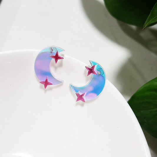 Acrylic Super Flash Laser Moon Star Earrings MIC-XueP071