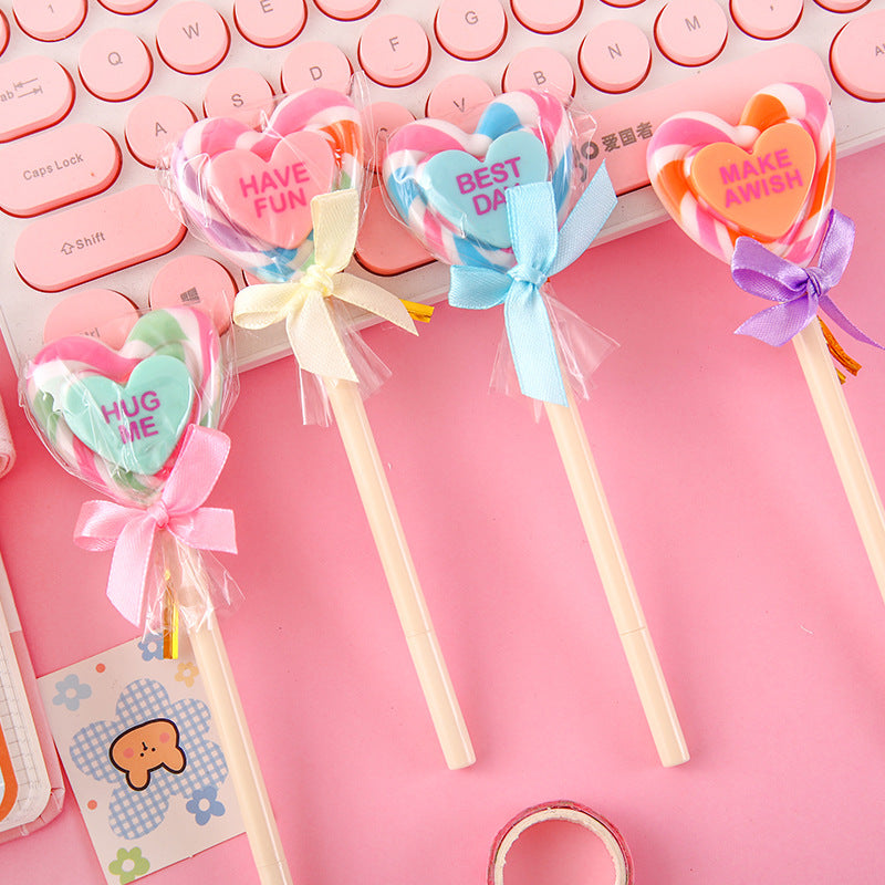 Ballpoint Pen Plastic Cute Heart Lollipop Neutral Pen YiGe037