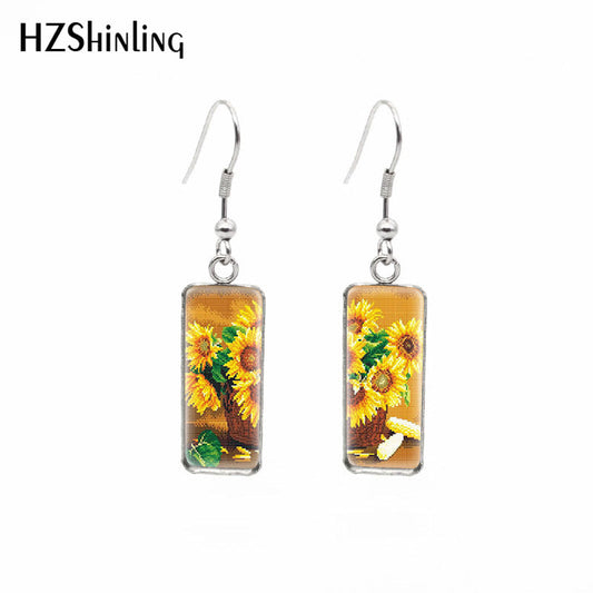 Earrings Stainless Steel Square Sunflower MQO≥2 xiangl007