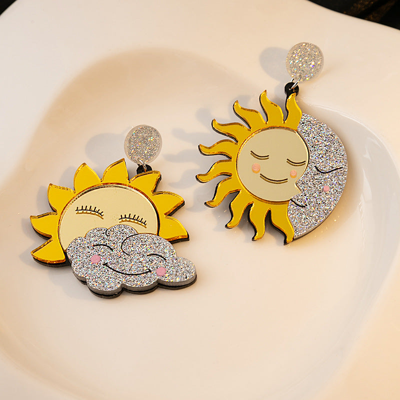 Acrylic smiley face sunflower earrings MIC-HongC022