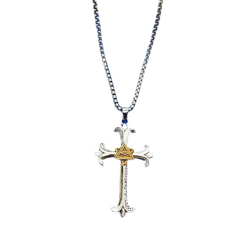 Stainless steel diamond studded cross necklace (Minimo de Compra 2)  MYA-ZhongR003