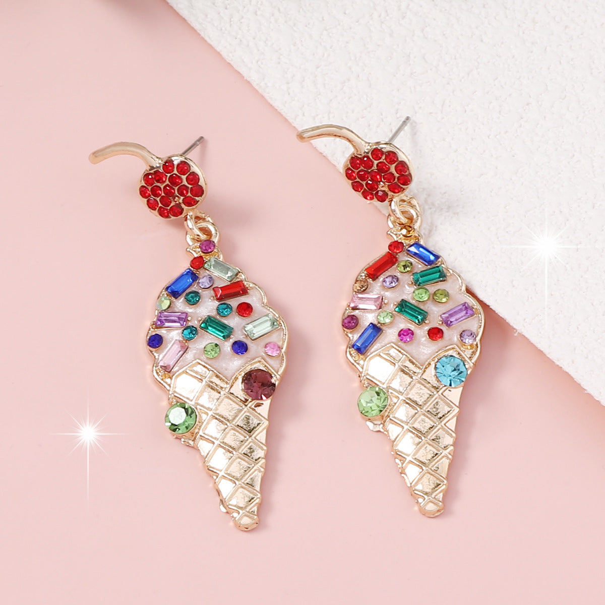 Alloy inlaid colored diamond ice cream earrings MYA-YueL011