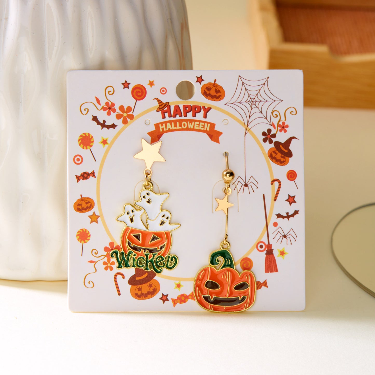 Alloy Asymmetric Pumpkin Ghost Earrings MIC-ChuY008