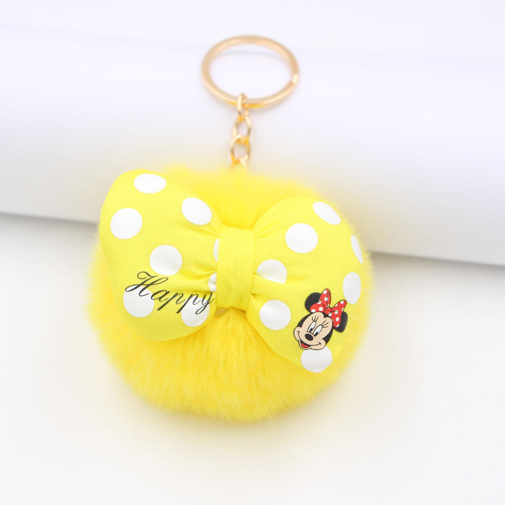 Bow Knot Imitation Rex Rabbit Hair Alloy Hair Ball Pom Pom  Keychain MIC-Zuge005