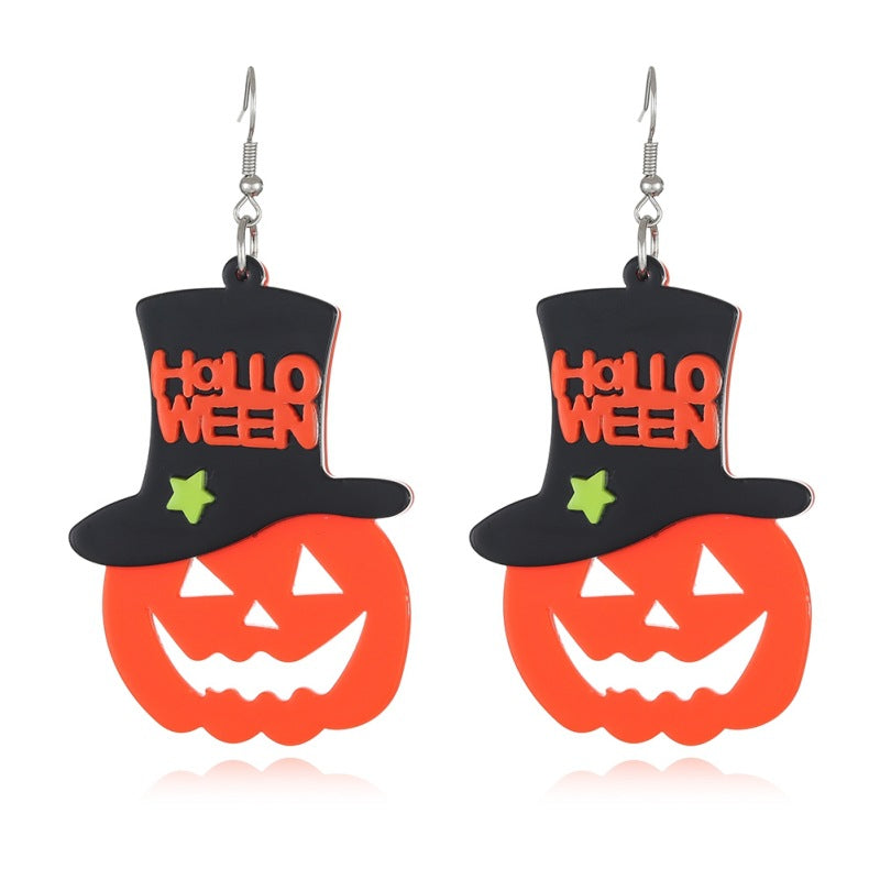 Acrylic Funny Pumpkin Ghost Earrings (Minimo de Compra 3) MYA-YuanQ005