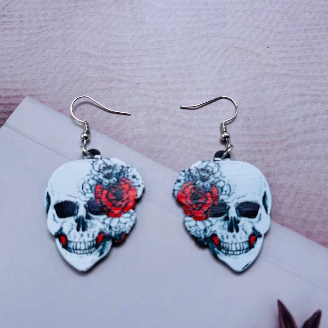 Acrylic Rose Skeleton Earrings MYA-ChiC025