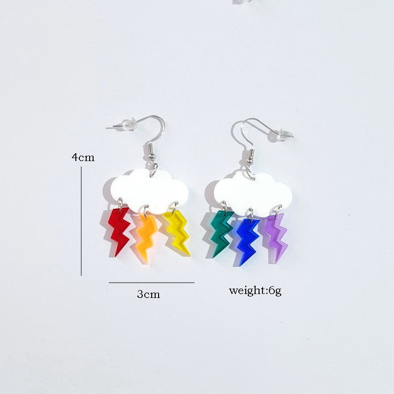 Acrylic Cloud Rainbow Lightning Earrings MYA-XueP095