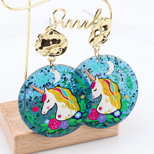 Acrylic Sparkling Pink Rainbow Unicorn Earrings MIC-ChouD021