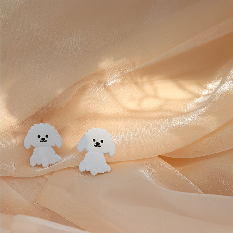 Alloy pure and cute lace small white dog earrings MIC-QingJ051