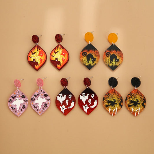 Acrylic Ghost Cat Witch Earrings (Minimo de Compra 3) MYA-YuanQ001