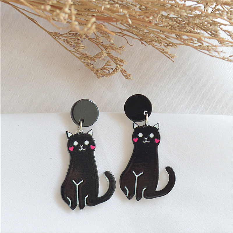 Alloy pretty girl black and white cat earrings MIC-XieN047