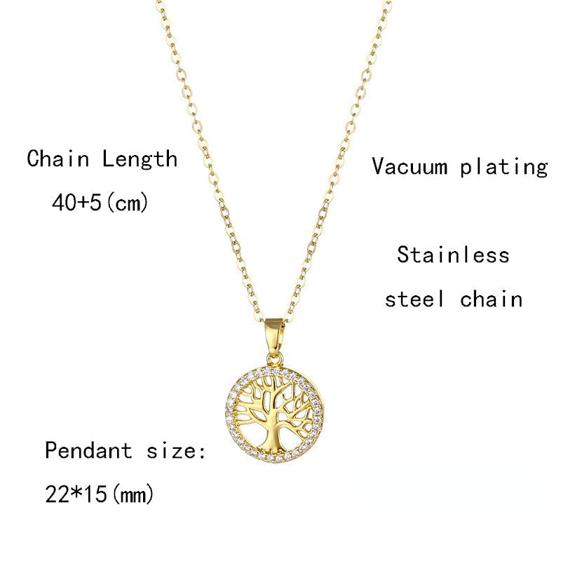 Stainless Steel Round Hollow Tree of Life Pendant Necklace