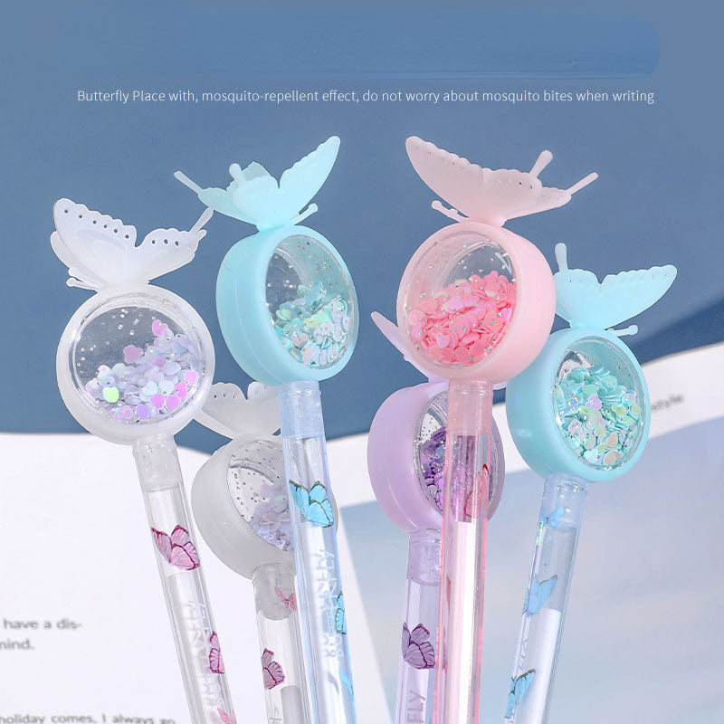 Sequin Butterfly Repellent Plastic Ballpoint Pen Gangs004