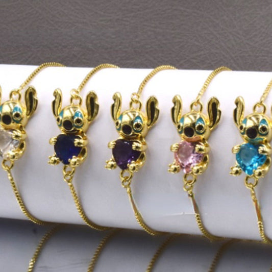 Bracelet Zircon New Cartoon Stitch Heart Zircon Bracelet Drip Oil Stitch ALD006