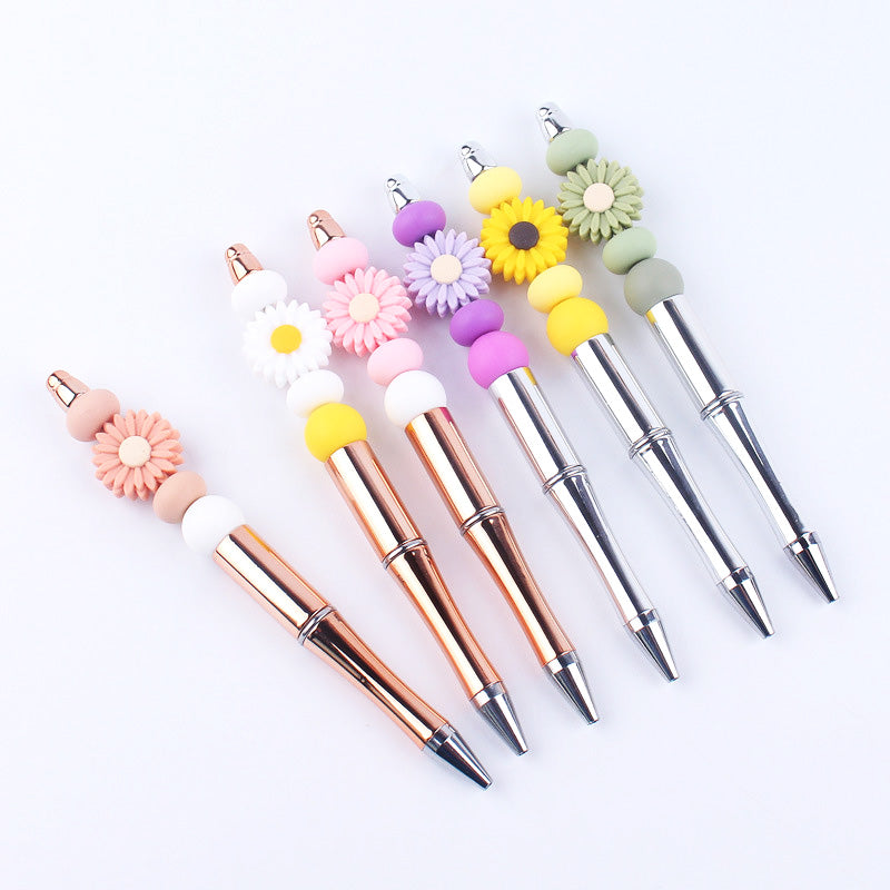 Beadable Pens Handmade Daisy Silicone Beaded Ballpoint Pen GuangTian003