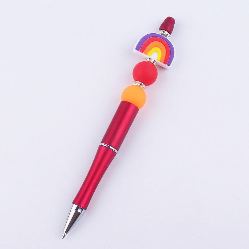 Beadable Pens Rainbow Silicone Beads Plastic Ballpoint Pen GuangTian002