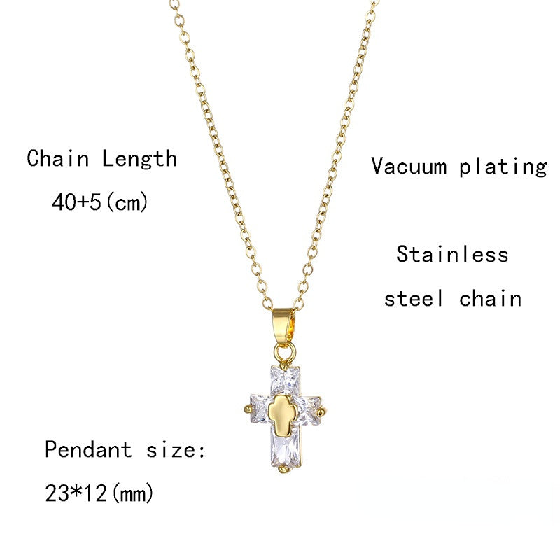 Stainless Steel Cross MYAro-paved Zirconia Necklace