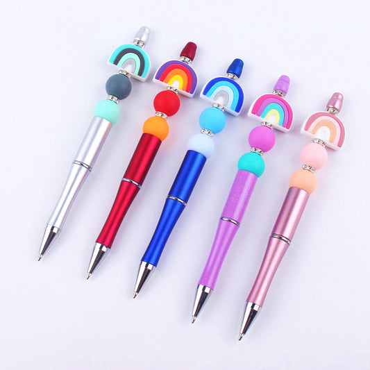 Beadable Pens Rainbow Silicone Beads Plastic Ballpoint Pen GuangTian002