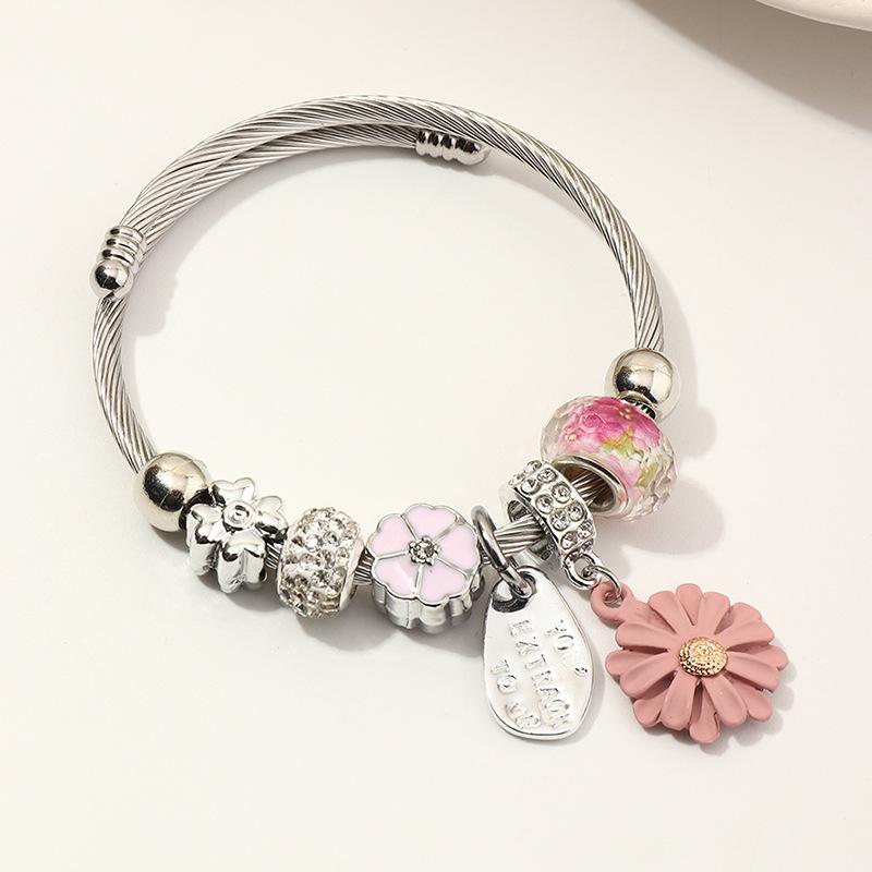 bracelet silver stainless steel daisy e0108