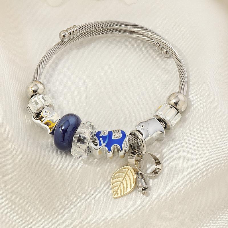 bracelet silver stainless steel elephant leaves e0107