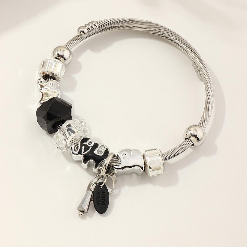 bracelet silver stainless steel elephant leaves e0107